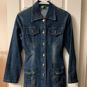 Y2K Long Slim Fitted Button Front Dark Wash Jean Jacket